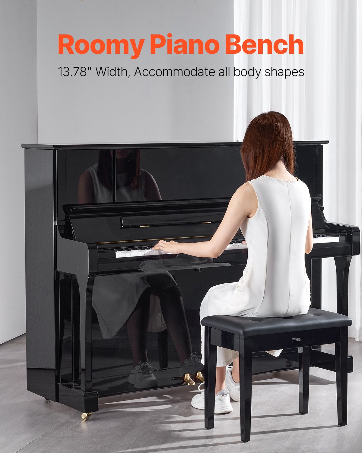 VEVOR Piano Bench, 22" x 13.78" x 19", Keyboard Piano Chair with High-Density Padded Cushion, Storage Compartment for Music Books, Wooden Piano Bookcase Stool Seat, for Vanity, Living Room, Bedroom - DCWXGQZDSMDR9NUMIV0 - view 3