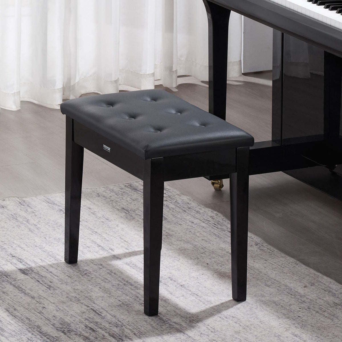 VEVOR Piano Bench, 22" x 13.78" x 19", Keyboard Piano Chair with High-Density Padded Cushion, Storage Compartment for Music Books, Wooden Piano Bookcase Stool Seat, for Vanity, Living Room, Bedroom - DCWXGQZDSMDR9NUMIV0 - view 9