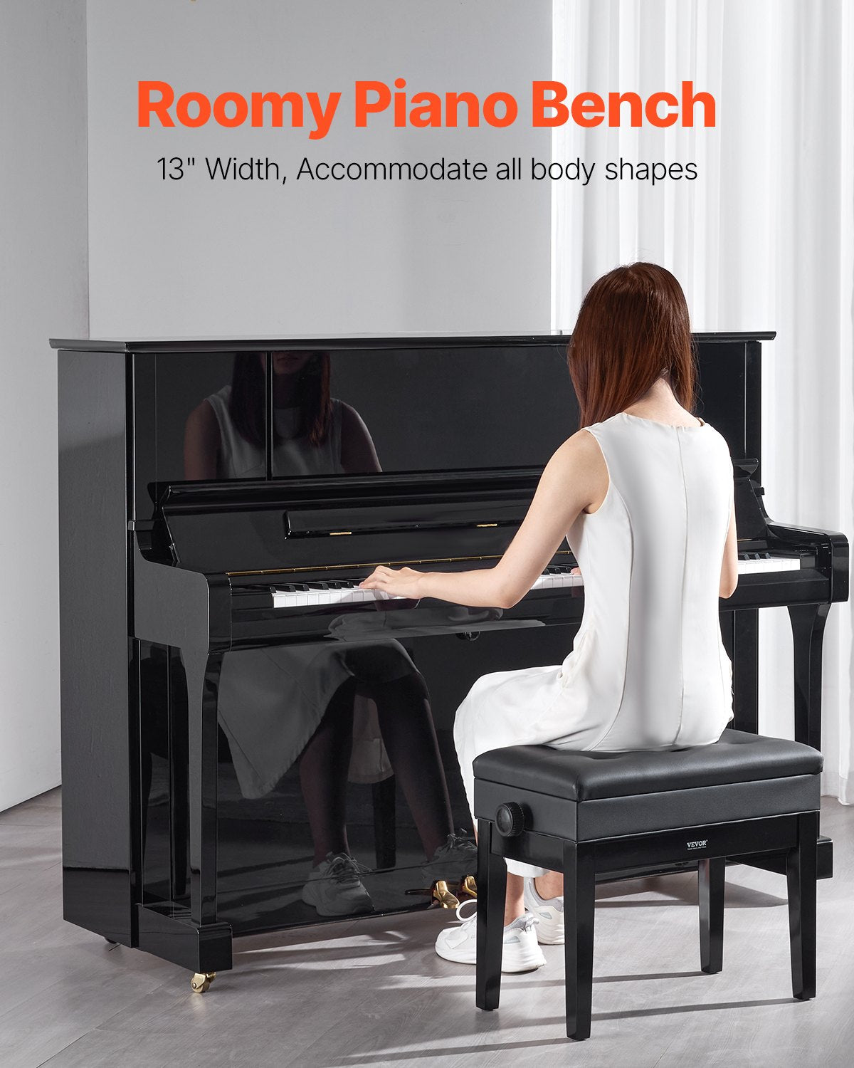 VEVOR Piano Bench, 22" x 13" x 19.3", Keyboard Piano Chair with 19.3"-22.8" Adjustable Height, Padded Cushion, Storage Compartment for Music Books, Wooden Piano Stool Seat, for Vanity, Living Room - DCWXGQZDSMKDIXZ9TV0 - view 3