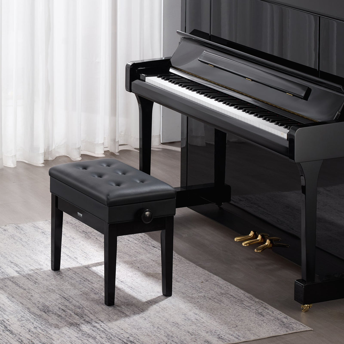 VEVOR Piano Bench, 22" x 13" x 19.3", Keyboard Piano Chair with 19.3"-22.8" Adjustable Height, Padded Cushion, Storage Compartment for Music Books, Wooden Piano Stool Seat, for Vanity, Living Room - DCWXGQZDSMKDIXZ9TV0 - view 9