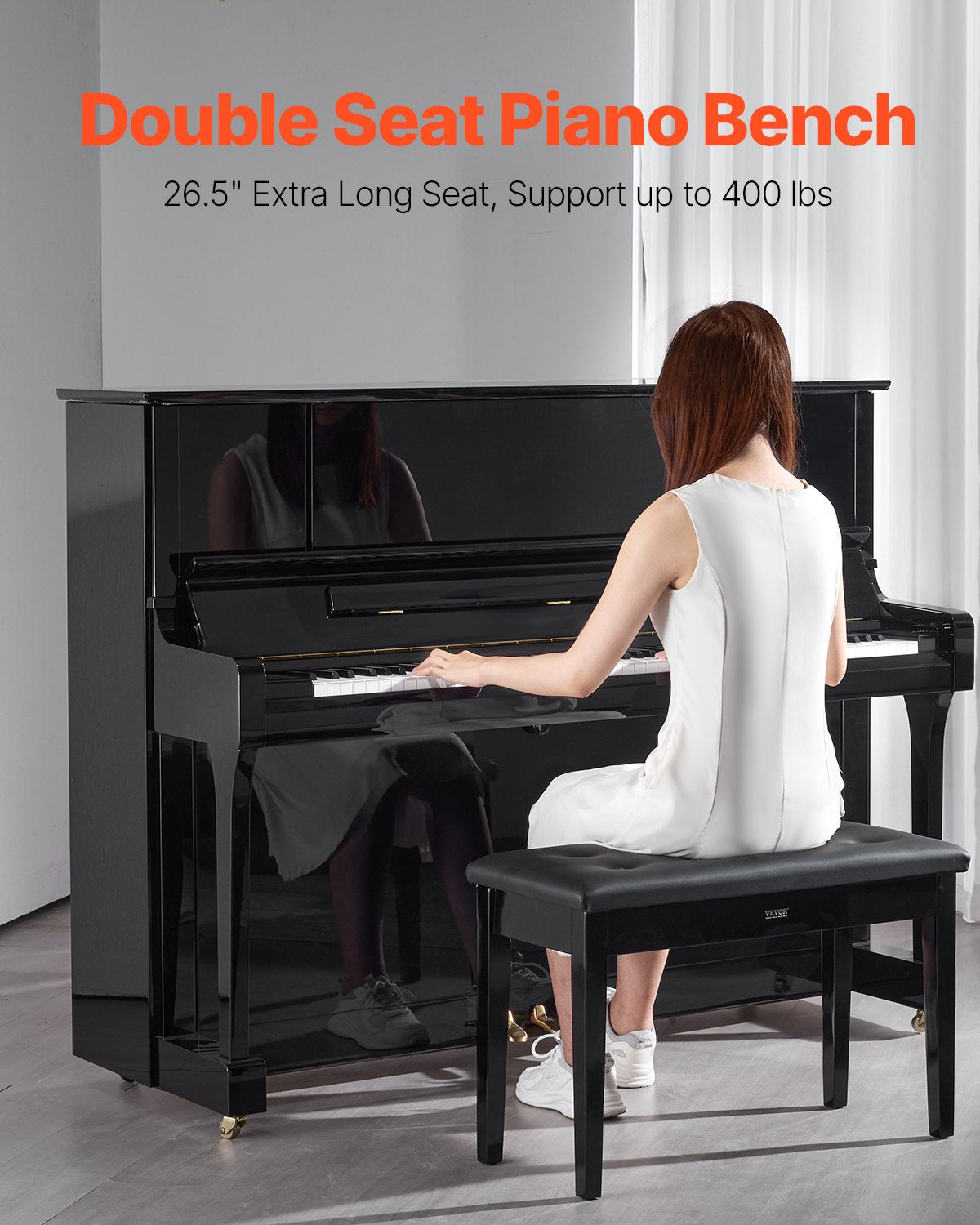 VEVOR Piano Bench, 29.5" x 14" x 19", Duet Keyboard Piano Chair with High-Density Padded Cushion, Storage Compartment for Music Books, Wooden Piano Bookcase Stool Seat, for Vanity and Living Room - DCWXGQZDSMSRMRZJGV0 - view 3