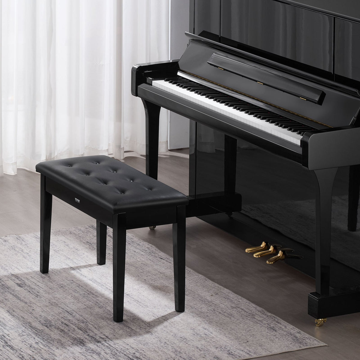 VEVOR Piano Bench, 29.5" x 14" x 19", Duet Keyboard Piano Chair with High-Density Padded Cushion, Storage Compartment for Music Books, Wooden Piano Bookcase Stool Seat, for Vanity and Living Room - DCWXGQZDSMSRMRZJGV0 - view 9