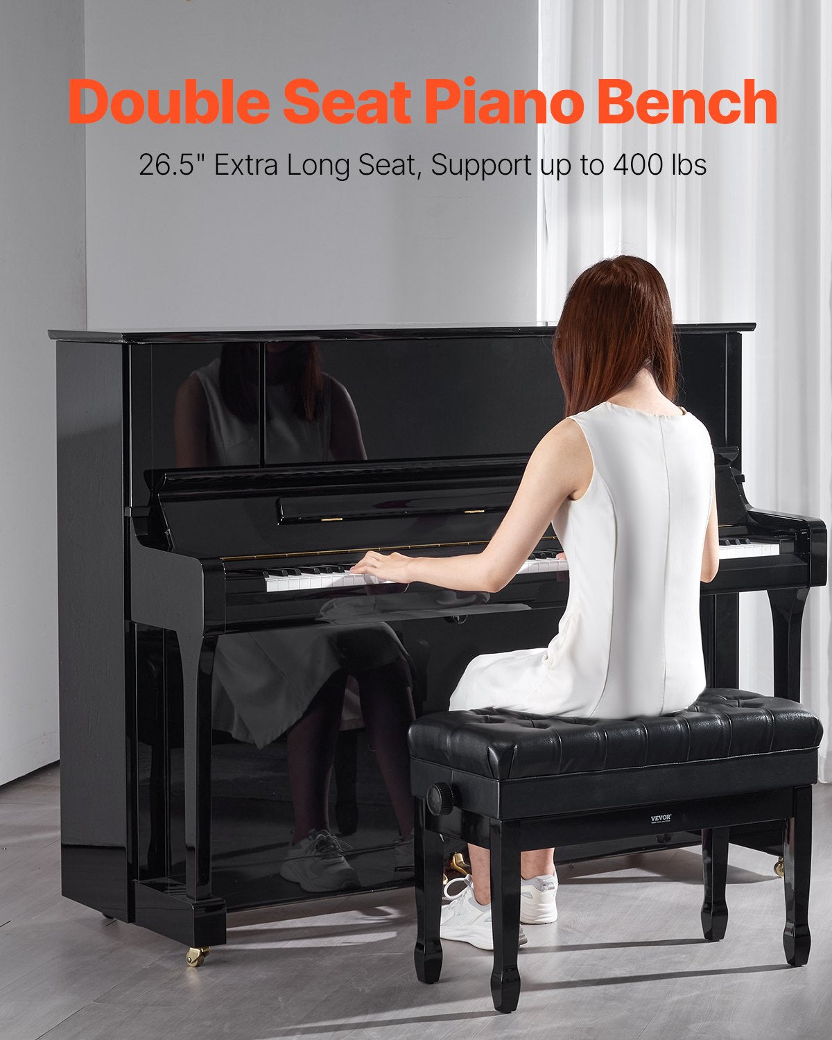 VEVOR Piano Bench, 29.5" x 14" x 20.3", Duet Keyboard Piano Chair with 20.3"-23.4” Adjustable Height, Padded Cushion, Storage Compartment for Music Books, Wooden Piano Stool Seat, for Vanity, Bedroom - DCWXGQZDSMSRQOODMV0 - view 3
