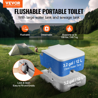 VEVOR Portable Toilet for Camping with Carry Bag, RV Toilet with 3.2 Gal Waste Tank, Push-Button Pressurized Flush Commode, Leak-proof and Odourless Travel Toilet for Adults Kids Camping Car - DCX32GAL32GALYTV0V0 - view 3