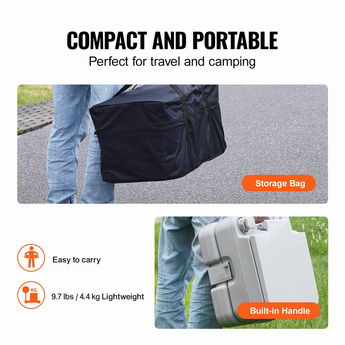 VEVOR Portable Toilet for Camping with Carry Bag, RV Toilet with 3.2 Gal Waste Tank, Push-Button Pressurized Flush Commode, Leak-proof and Odourless Travel Toilet for Adults Kids Camping Car - DCX32GAL32GALYTV0V0 - view 7