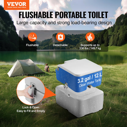 VEVOR Portable Toilet for Camping, Porta Potty with Carry Bag, 5.3 Gal Waste Tank & 3.2 Gal Flush Tank, Push-Button Pressurized Flush Commode, Leak-proof and Odourless Travel Toilet for Camping Car - DCX53GAL32GALWN45V0 - view 3