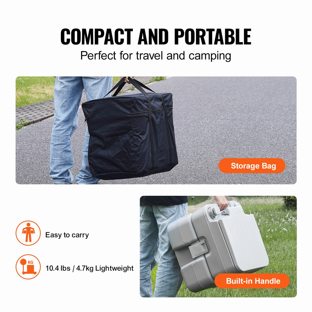 VEVOR Portable Toilet for Camping, Porta Potty with Carry Bag, 5.3 Gal Waste Tank & 3.2 Gal Flush Tank, Push-Button Pressurized Flush Commode, Leak-proof and Odourless Travel Toilet for Camping Car - DCX53GAL32GALWN45V0 - view 7