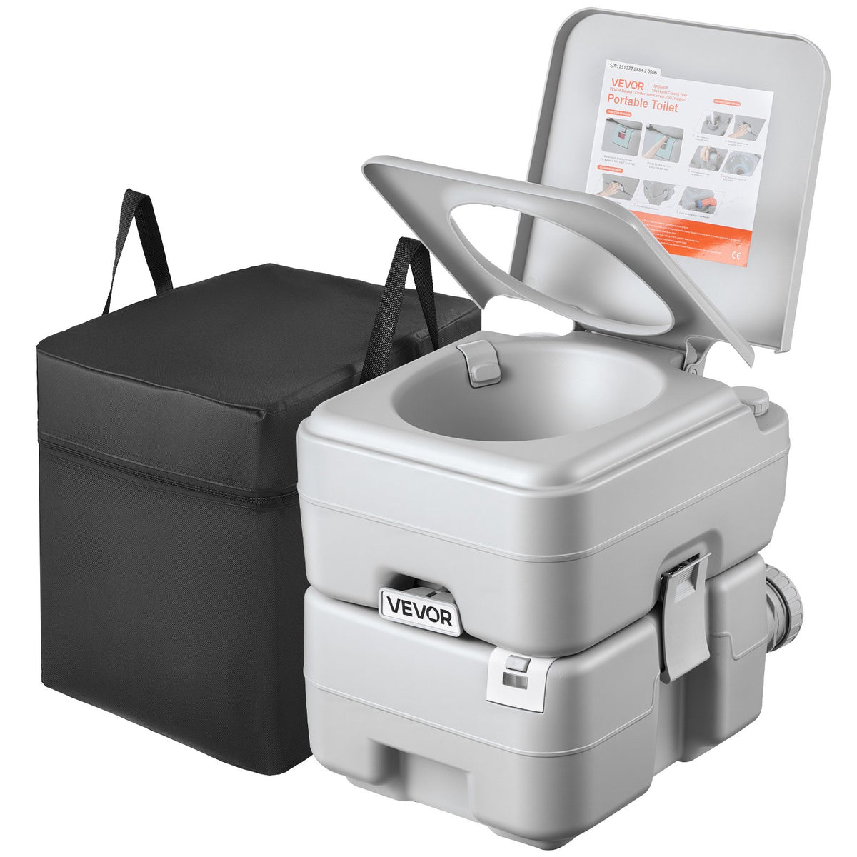 VEVOR Portable Toilet, 5.3 Gallon Detachable Waste Tank, 120 Flushes, Camping Toilet for Adults, Outdoor Travel Potty with Level Indicator, Carry Bag, Suitable for RV Travel, Camping, Hiking, Boating - DCXBXSMT53GAB3YT1001V0 - view 1