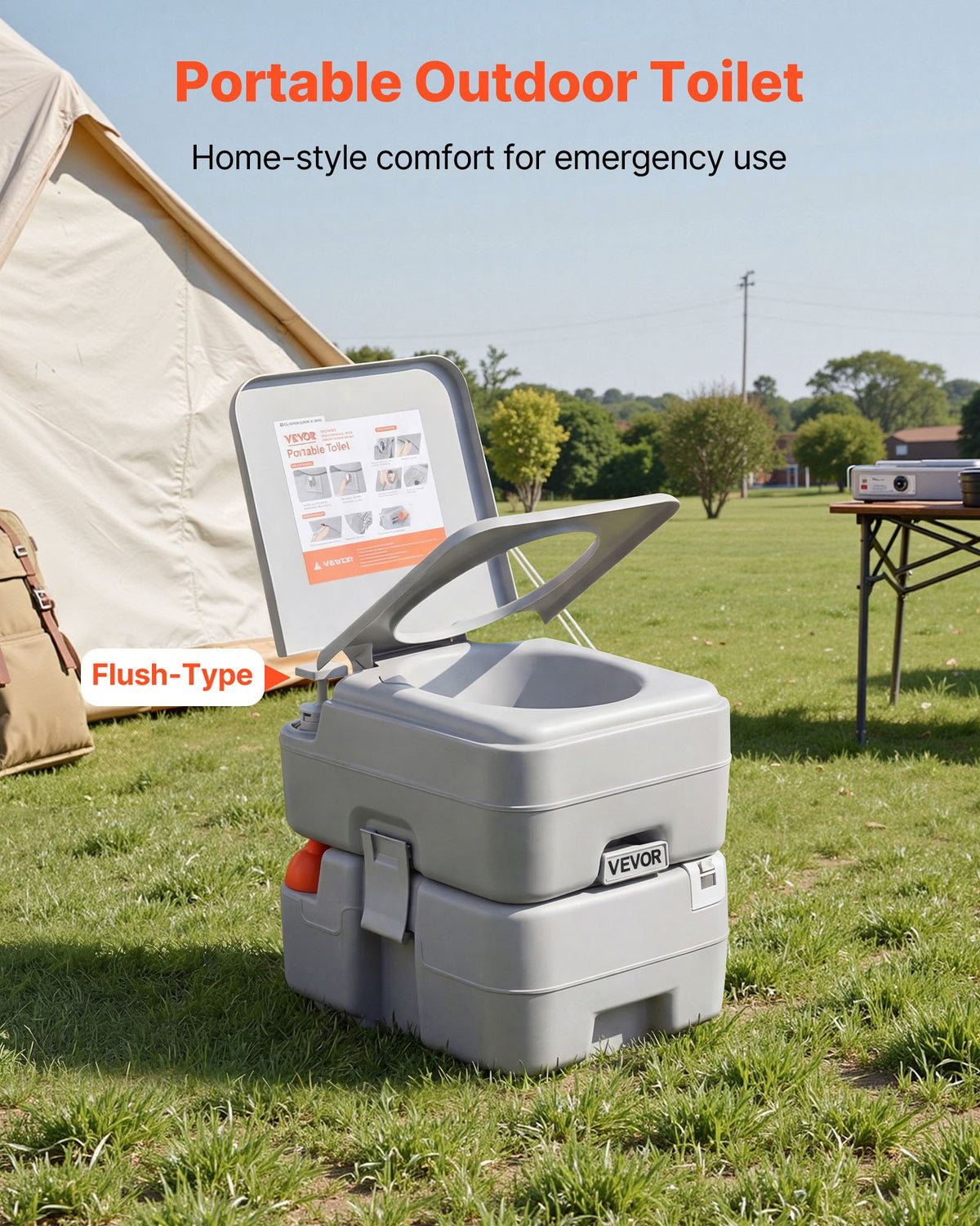 VEVOR Portable Toilet, 5.3 Gallon Detachable Waste Tank, 120 Flushes, Camping Toilet for Adults, Outdoor Travel Potty with Level Indicator, Carry Bag, Suitable for RV Travel, Camping, Hiking, Boating - DCXBXSMT53GAB3YT1001V0 - view 3