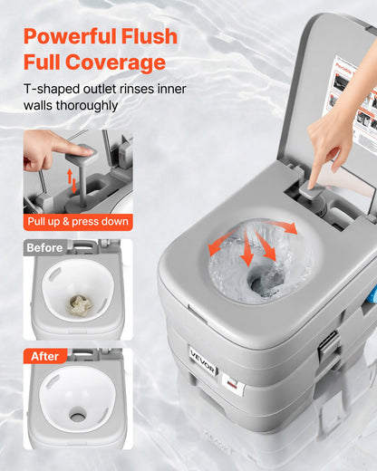 VEVOR Portable Toilet, 7.9 Gallon Detachable Waste Tank, 200 Flushes, Camping Toilet for Adults, Outdoor Travel Potty with Level Indicator, Suitable for RV Travel, Camping, Hiking, Boating and Trips - DCXBXSMTY63GMEF0J001V0 - view 5