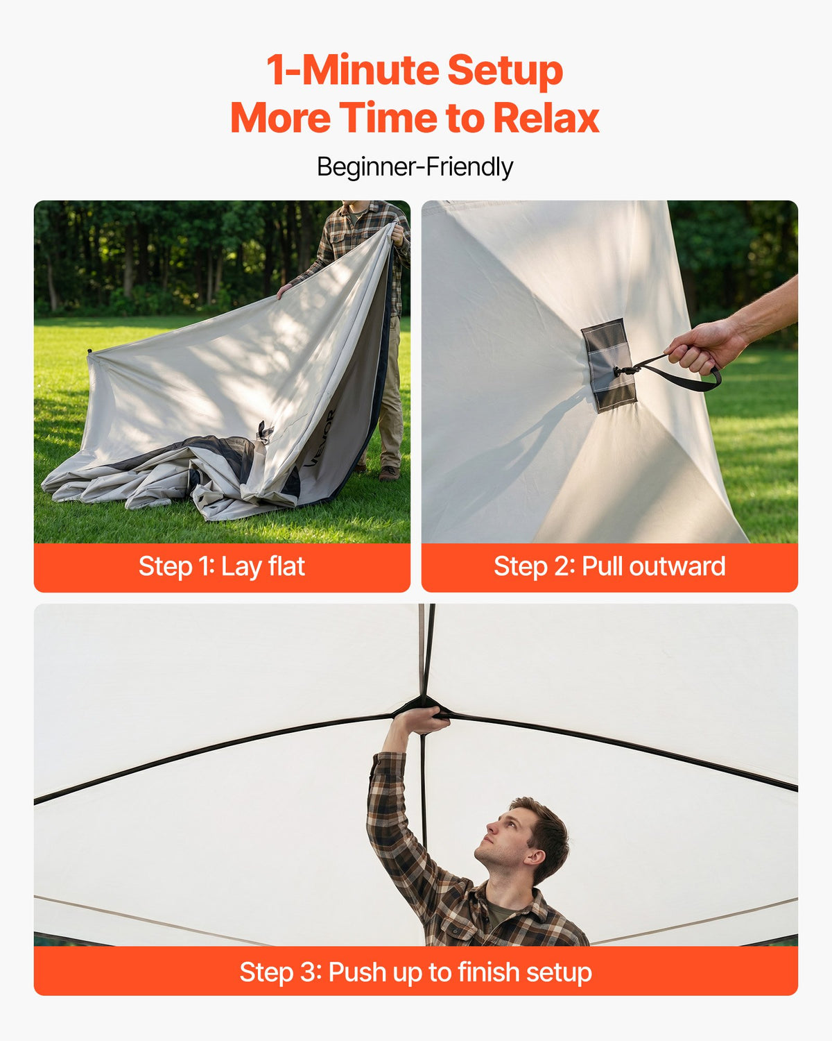 VEVOR Camping Tent, 4 Person Pop Up Instant Cabin Tent with Large Mesh Windows, 60 Seconds Easy Setup, Portable Cabin Hub Tents with Carry Bag for Family Outdoor Camping & Hiking, Upgraded Ventilation - DCZ9090INCH4FZHGY001V0 - view 3