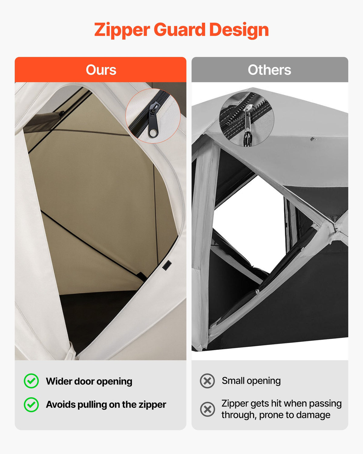 VEVOR Camping Tent, 4 Person Pop Up Instant Cabin Tent with Large Mesh Windows, 60 Seconds Easy Setup, Portable Cabin Hub Tents with Carry Bag for Family Outdoor Camping & Hiking, Upgraded Ventilation - DCZ9090INCH4FZHGY001V0 - view 6
