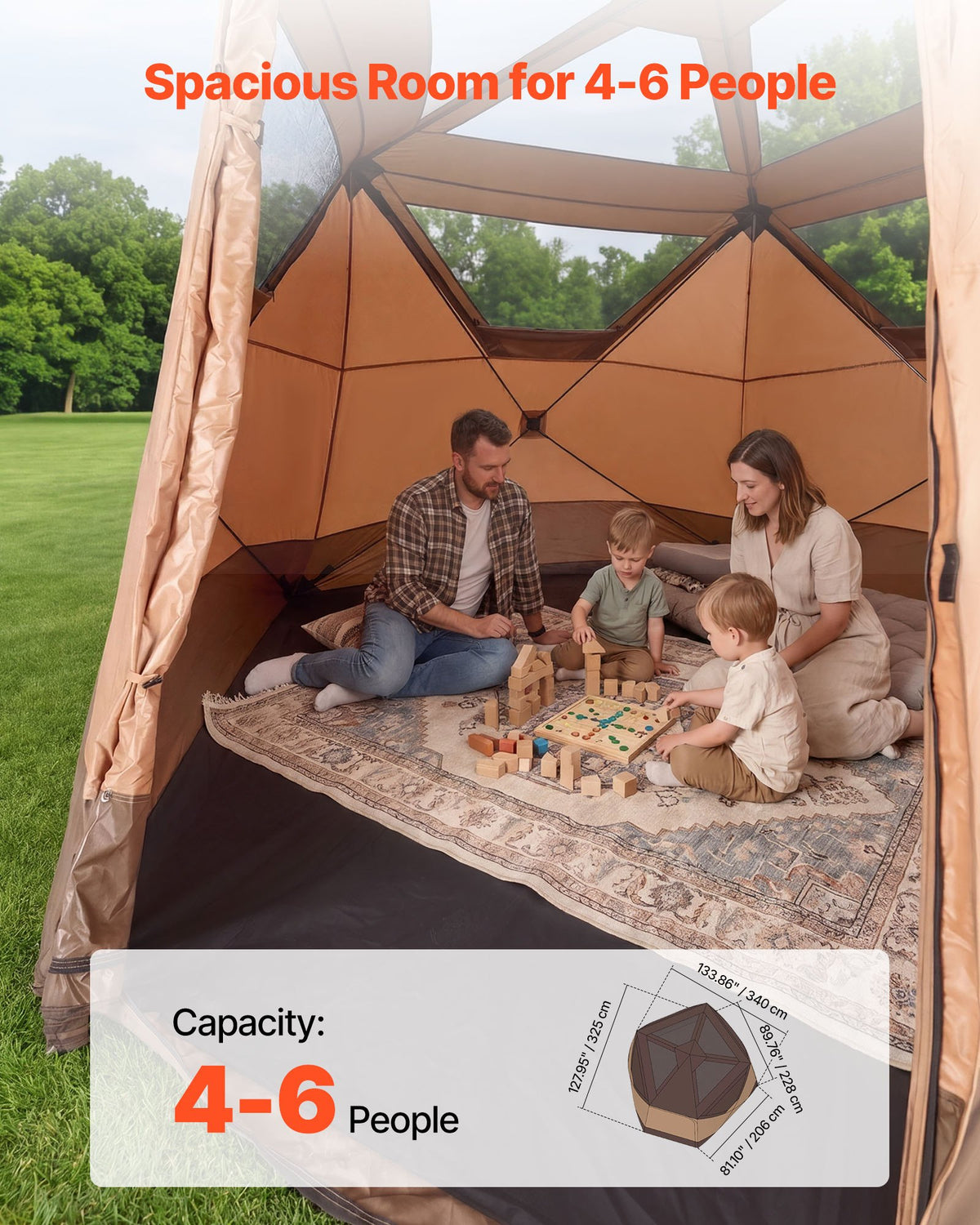 VEVOR Camping Tent, 6 Person Pop Up Instant Cabin Tent with Rainfly & Large Mesh Windows, 60 Seconds Easy Setup, Portable Waterproof Cabin Hub Tents with Carry Bag for Family Outdoor Camping & Hiking - DCZ9684INCH570FH1001V0 - view 4