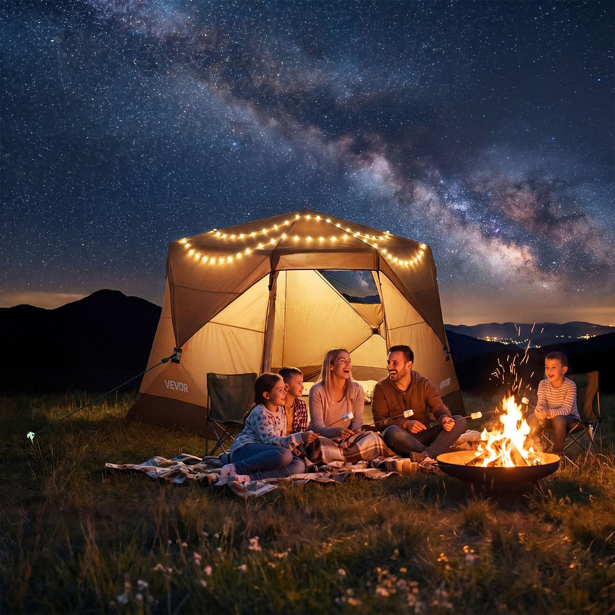 VEVOR Camping Tent, 6 Person Pop Up Instant Cabin Tent with Rainfly & Large Mesh Windows, 60 Seconds Easy Setup, Portable Waterproof Cabin Hub Tents with Carry Bag for Family Outdoor Camping & Hiking - DCZ9684INCH570FH1001V0 - view 9