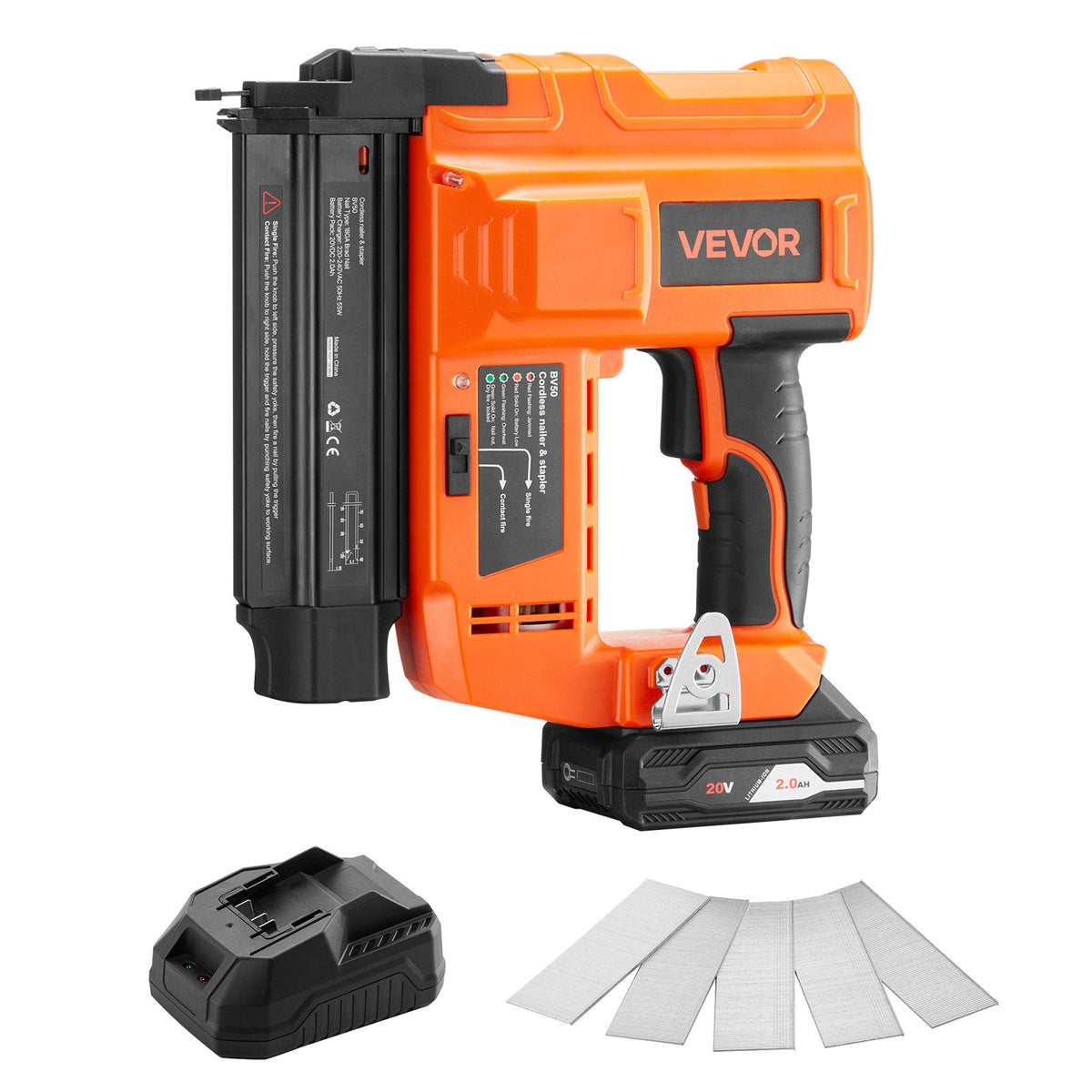 VEVOR Cordless Brad Nailer, 18 Gauge, 20V Battery Powered Nail Gun, with 500 pcs Nails, 2.0 Ah Li-ion Battery and Charger, Adjustable Nailing Depth, for Home Improvement, Woodworking, DIY Project - DDBLDDQ18GA29WG2V001V1 - view 1