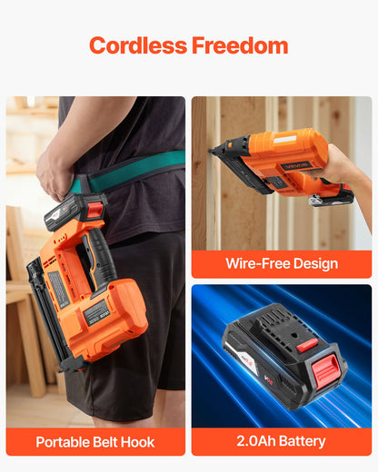 VEVOR Cordless Brad Nailer, 18 Gauge, 20V Battery Powered Nail Gun, with 500 pcs Nails, 2.0 Ah Li-ion Battery and Charger, Adjustable Nailing Depth, for Home Improvement, Woodworking, DIY Project - DDBLDDQ18GA29WG2V001V1 - view 6