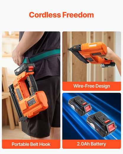 VEVOR 2-in-1 Cordless Brad Nailer, 18 Gauge, 20V Battery Powered Nail Gun and Staple Gun, with 500 pcs Nails, 500 pcs Staples, 2 x 2.0 Ah Li-ion Batteries, Charger, for Home Improvement, Woodworking - DDBLDDQ2H12IQ39MP001V1 - view 6