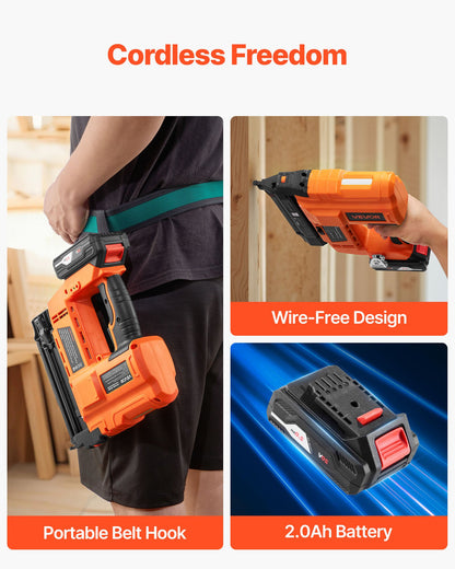 VEVOR 2-in-1 Cordless Brad Nailer, 18 Gauge, 20V Battery Powered Nail Gun and Staple Gun, with 500 pcs Nails, 500 pcs Staples, 2.0 Ah Li-ion Battery and Charger, for Home Improvement, Woodworking - DDBLDDQ2H12IZEMT6001V1 - view 6