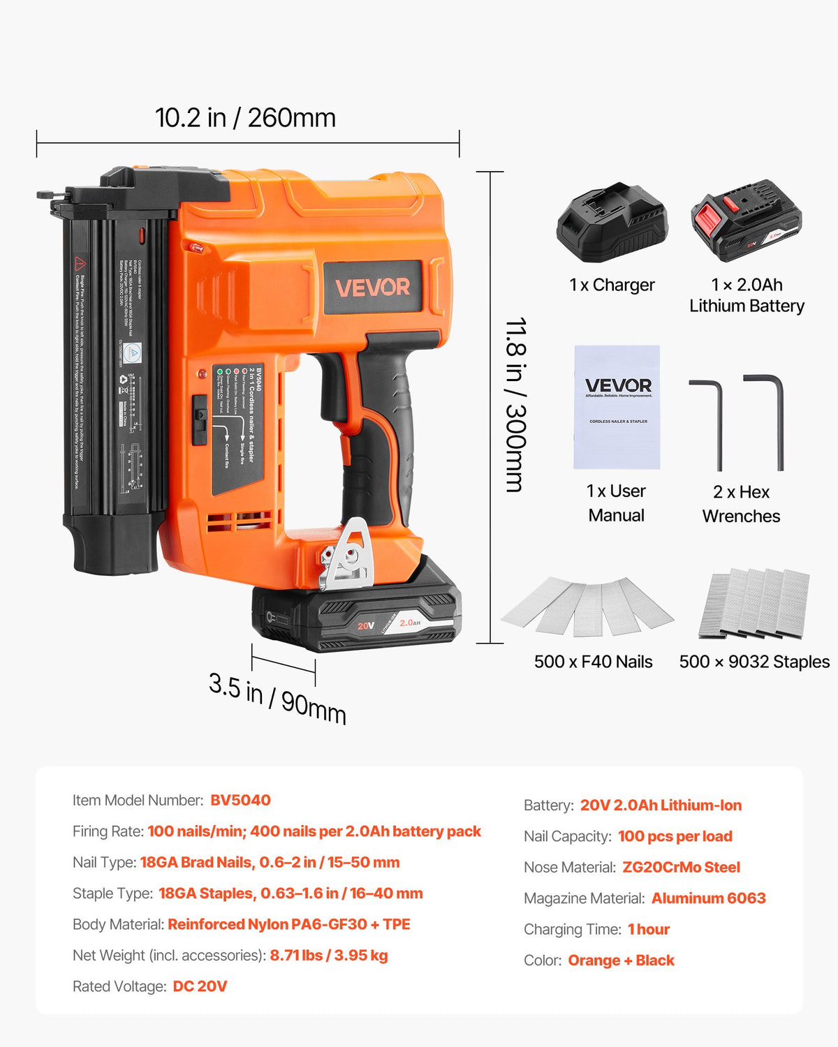 VEVOR 2-in-1 Cordless Brad Nailer, 18 Gauge, 20V Battery Powered Nail Gun and Staple Gun, with 500 pcs Nails, 500 pcs Staples, 2.0 Ah Li-ion Battery and Charger, for Home Improvement, Woodworking - DDBLDDQ2H12IZEMT6001V1 - view 8