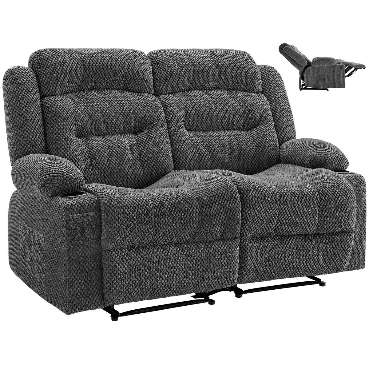 VEVOR Loveseat Recliner Sofa, Manual Reclining Couch with Heating and Massage, Soft Corduroy Recliner Sofa with USB Ports, Cup Holders and Side Storage Bags, Dual Loveseat Chair for Living Room, Grey - DDBYSRSFSDKDYO29Y001V1 - view 1