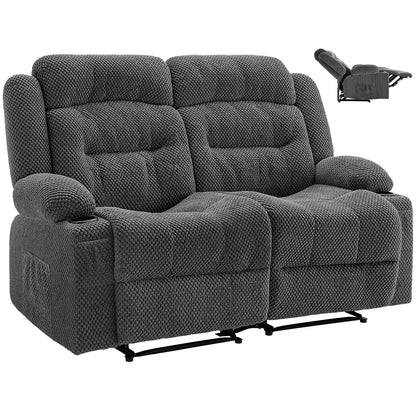 VEVOR Loveseat Recliner Sofa, Manual Reclining Couch with Heating and Massage, Soft Corduroy Recliner Sofa with USB Ports, Cup Holders and Side Storage Bags, Dual Loveseat Chair for Living Room, Grey - DDBYSRSFSDKDYO29Y001V1 - view 1