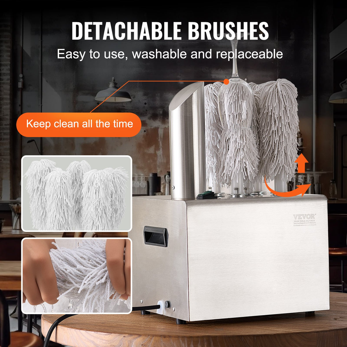VEVOR Wine Glass Polisher Machine, 5-Brush Glass Polishing Machine, 330 Cups/Hour Electric Commercial Glass Polisher for Champagne Glasses, Beer Cups, Mugs, Perfect for Bar Restaurant Kitchen - DDCBJ5GST000423YNV1 - view 6