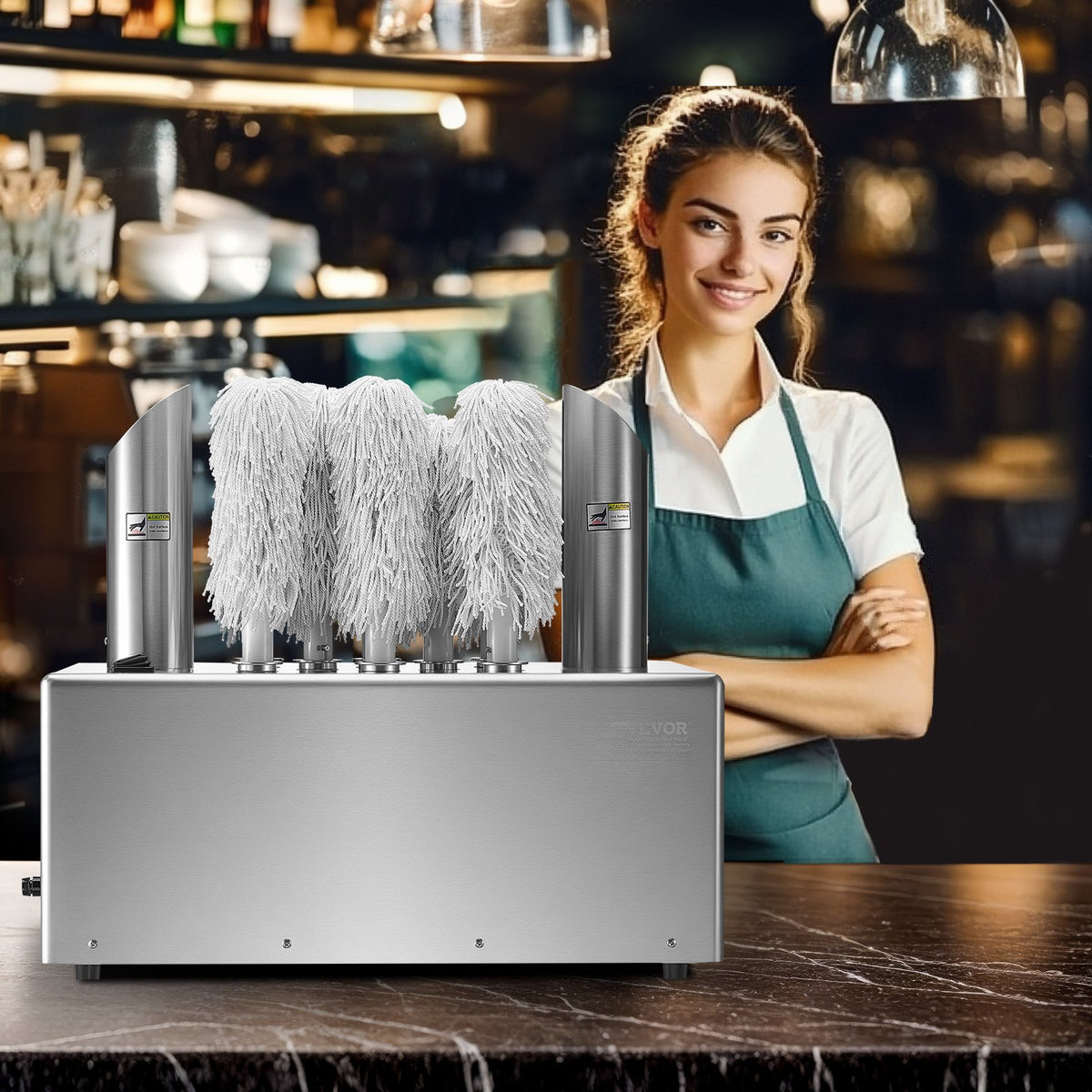 VEVOR Wine Glass Polisher Machine, 8-Brush Glass Polishing Machine, 660 Cups/Hour Electric Commercial Glass Polisher for Champagne Glasses, Beer Cups, Mugs, Perfect for Bar Restaurant Kitchen - DDCBJ8GST000Q1RYQV1 - view 9