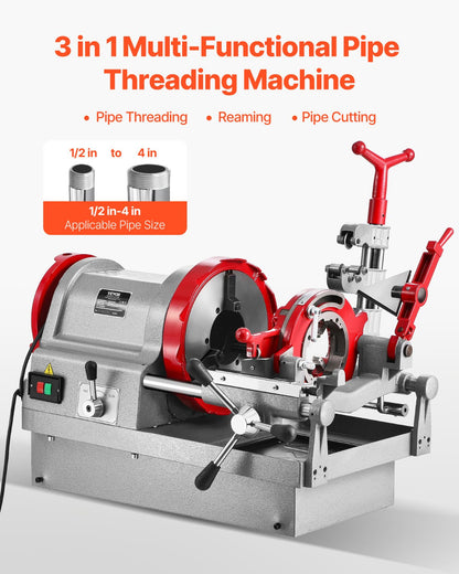 VEVOR Electric Pipe Threader Machine, 900W 2-Speed Threading Cutting Machine, 1/2 to 4 inch Pipes Threading Cutter Tool with Foot Pedal for Plumbing, Automotive Repairs, Metalworking - DDCGJYTS124I6OAPFV1 - view 3