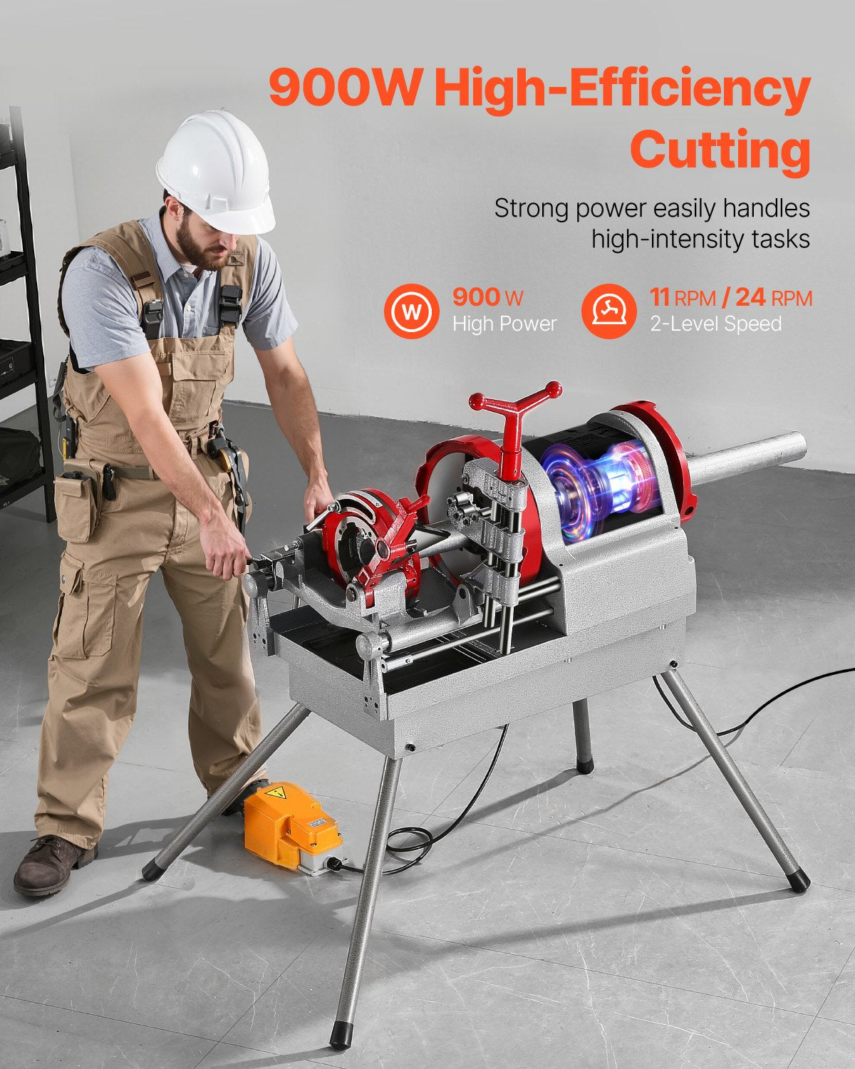 VEVOR Electric Pipe Threader Machine, 900W 2-Speed Threading Cutting Machine, 1/2 to 4 inch Pipes Threading Cutter Tool with Foot Pedal for Plumbing, Automotive Repairs, Metalworking - DDCGJYTS124I6OAPFV1 - view 4