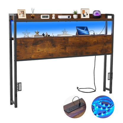 VEVOR Headboard for Full Size Bed, with 2 Storage Shelves, LED Light, 3 Outlets, and 3 USB Ports, Sturdy and Stable Carbon Steel Frame Head Board with Charging Station, Adjustable Height, Black - DDCTBTMYBKBYKFTEA002V1 - view 1