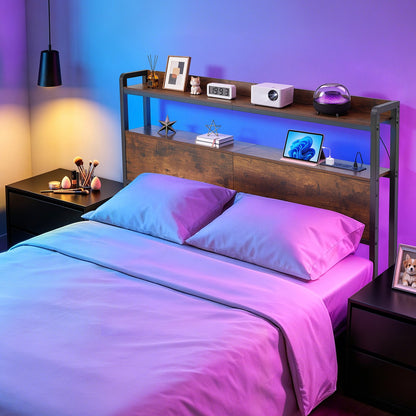 VEVOR Headboard for Full Size Bed, with 2 Storage Shelves, LED Light, 3 Outlets, and 3 USB Ports, Sturdy and Stable Carbon Steel Frame Head Board with Charging Station, Adjustable Height, Black - DDCTBTMYBKBYKFTEA002V1 - view 9