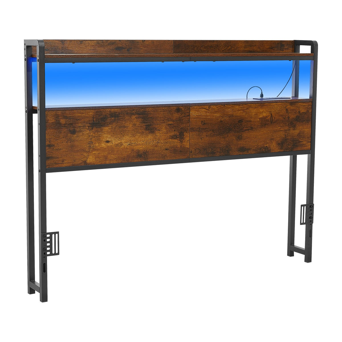 VEVOR Headboard for Full Size Bed, with 2 Storage Shelves, LED Light, 3 Outlets, and 3 USB Ports, Sturdy and Stable Carbon Steel Frame Head Board with Charging Station, Adjustable Height, Black - DDCTBTMYBKBYKFTEA002V1 - view 10