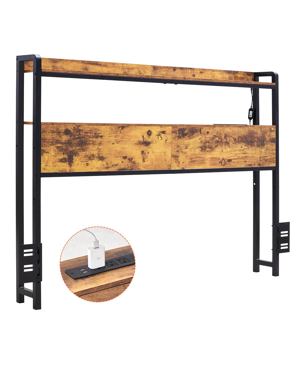 VEVOR Headboard for Full Size Bed, Adjustable Height Headboard with 2 Shelves Storage, Freestanding Head Board with Charging Station and LED Light for Different Bed Frames, Easy Assembly, Brown - DDCTBTMYBKBYKFTEAV1 - view 1