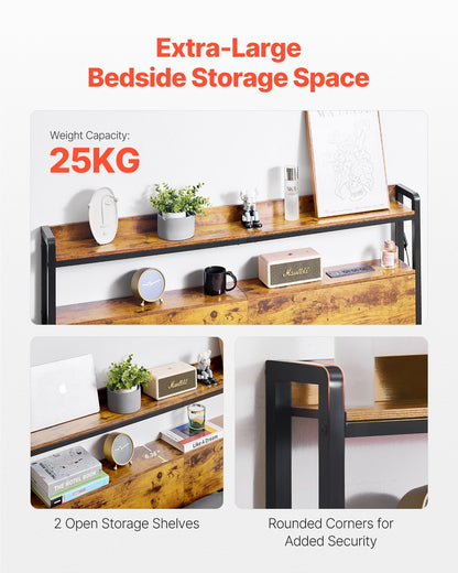 VEVOR Headboard for Full Size Bed, Adjustable Height Headboard with 2 Shelves Storage, Freestanding Head Board with Charging Station and LED Light for Different Bed Frames, Easy Assembly, Brown - DDCTBTMYBKBYKFTEAV1 - view 6