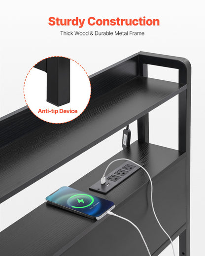 VEVOR Headboard for Queen Size Bed, Adjustable Height Headboard with 2 Shelves Storage, Freestanding Head Board with Charging Station and LED Light for Different Bed Frames, Easy Assembly, Black - DDCTBTMYBKBYLKEBTV1 - view 5