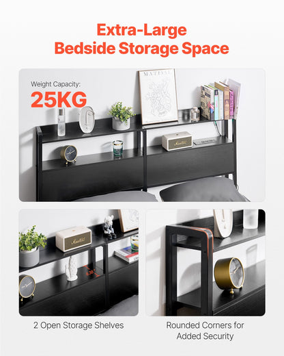 VEVOR Headboard for Queen Size Bed, Adjustable Height Headboard with 2 Shelves Storage, Freestanding Head Board with Charging Station and LED Light for Different Bed Frames, Easy Assembly, Black - DDCTBTMYBKBYLKEBTV1 - view 6