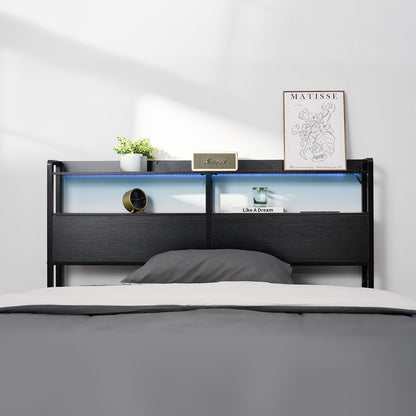 VEVOR Headboard for Queen Size Bed, Adjustable Height Headboard with 2 Shelves Storage, Freestanding Head Board with Charging Station and LED Light for Different Bed Frames, Easy Assembly, Black - DDCTBTMYBKBYLKEBTV1 - view 9