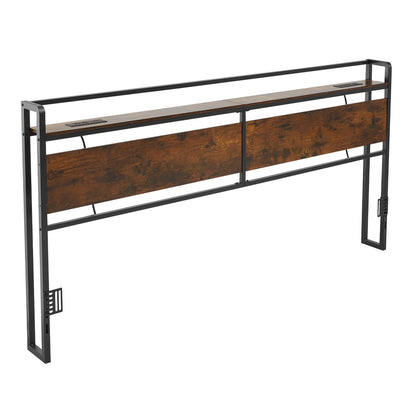 VEVOR Headboard for King Size Bed, with Storage Shelf, 2 Outlets, 1 USB and 1 Type-C Port, Sturdy and Stable Carbon Steel Frame Head Board with Charging Station, Adjustable Height, Black and Brown - DDCTBYZWJWLEAACC5001V1 - view 10