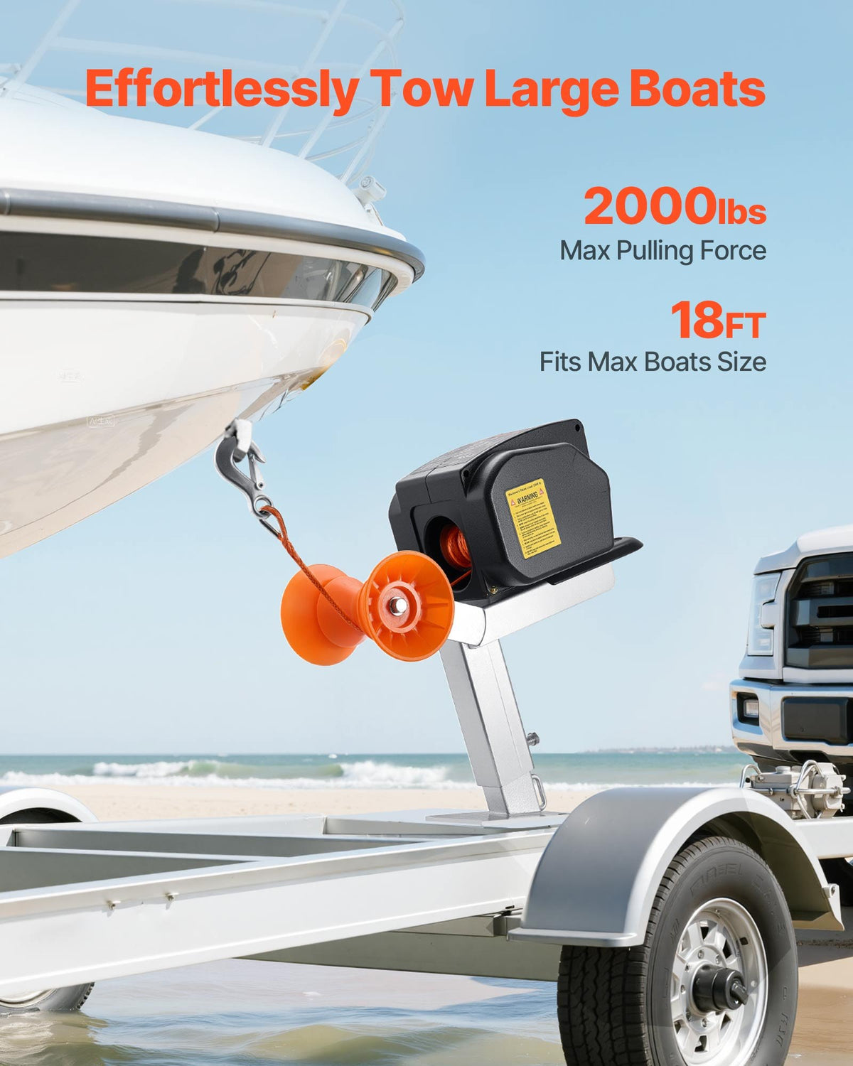 VEVOR Electric Boat Winch, 12V DC 300W, Reversible Electric Trailer Winch for Boats Up to 2000 lbs, Power-in, Power-Out, and Freewheel Operations for Boats with Wired Remote Control & Hand Crank - DDCYTCJP2000DZXK7001V9 - view 3