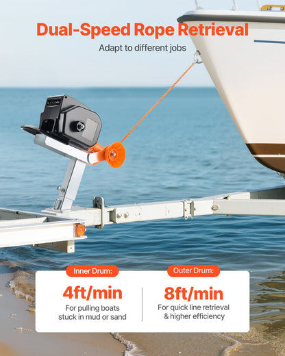 VEVOR Electric Boat Winch, 12V DC 300W, Reversible Electric Trailer Winch for Boats Up to 2000 lbs, Power-in, Power-Out, and Freewheel Operations for Boats with Wired Remote Control & Hand Crank - DDCYTCJP2000DZXK7001V9 - view 6