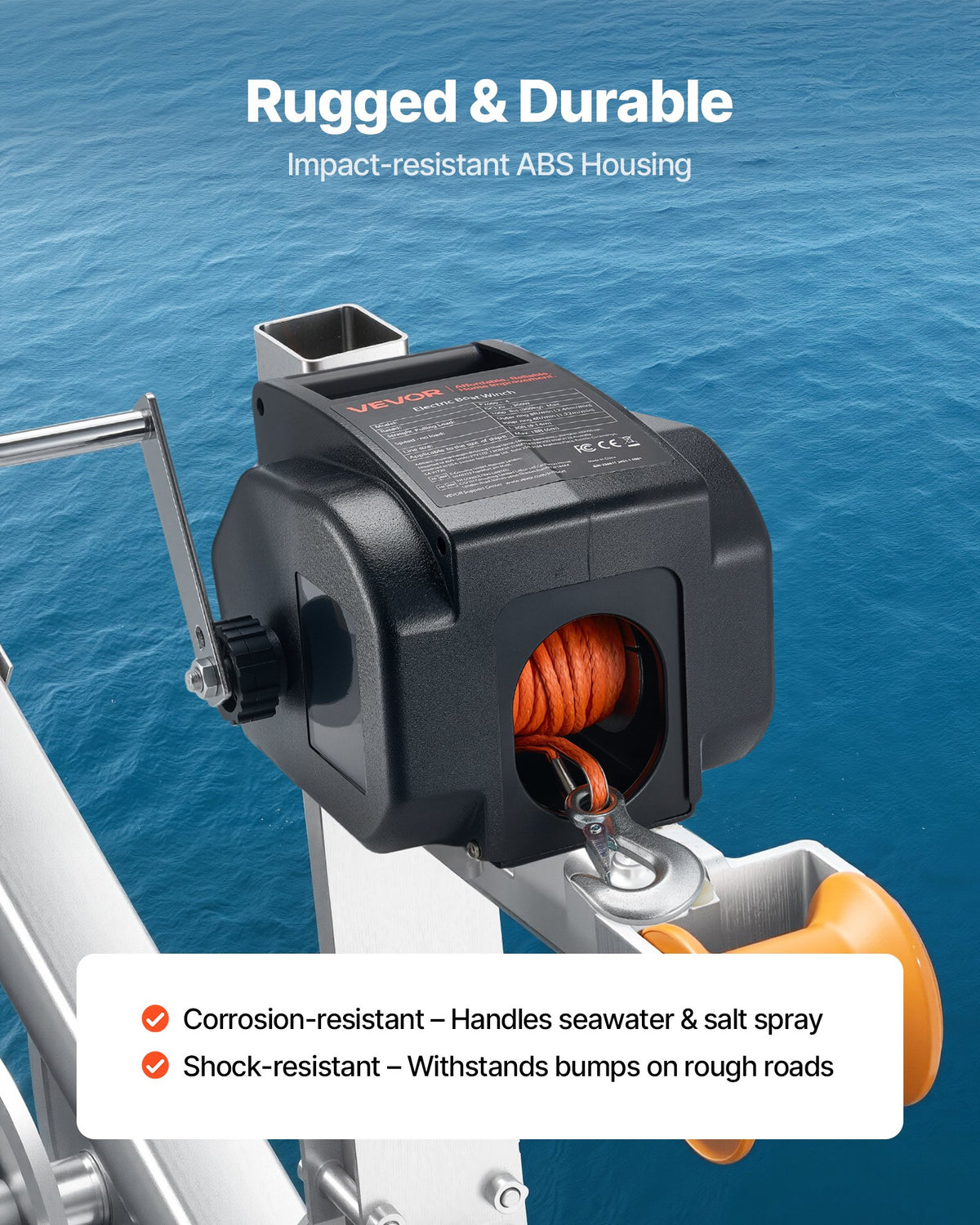 VEVOR Electric Boat Winch, 12V DC 300W, Reversible Electric Trailer Winch for Boats Up to 2000 lbs, Power-in, Power-Out, and Freewheel Operations for Boats with Wired Remote Control & Hand Crank - DDCYTCJP2000DZXK7001V9 - view 7