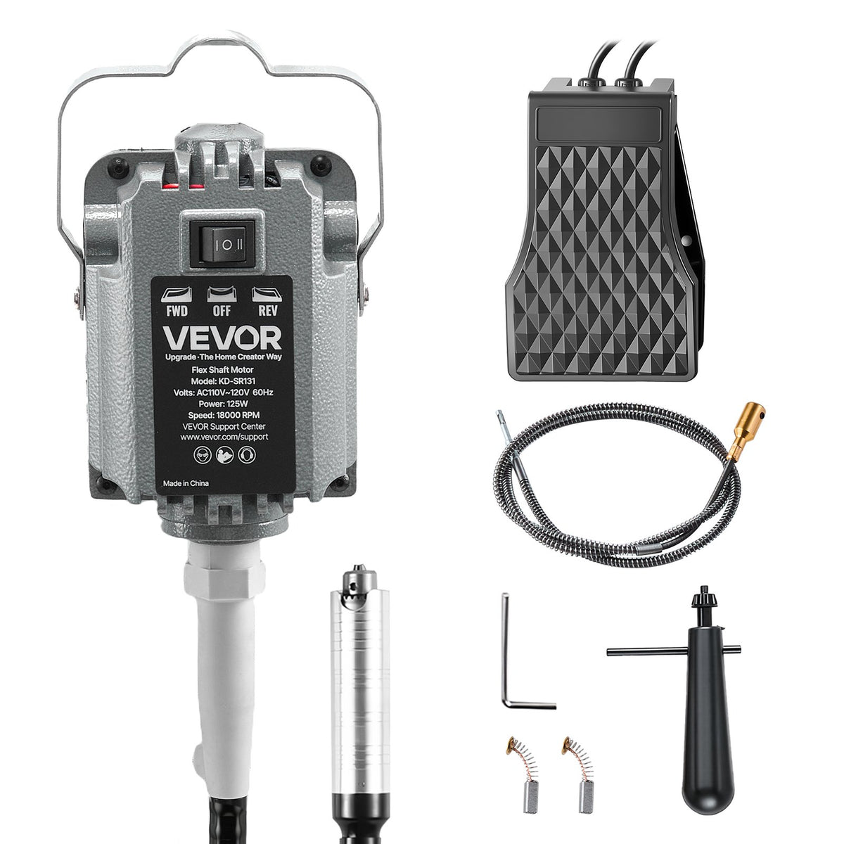 VEVOR Flex Shaft Grinder, 125W 18000RPM Electric Flex Shaft Rotary Tool, Foot Pedal Control Hanging Carver Grinder with Forward-Reverse Rotation for Carving Buffing Engraving Polishing - DDDMJ125WYXCCGIDI001V1 - view 1