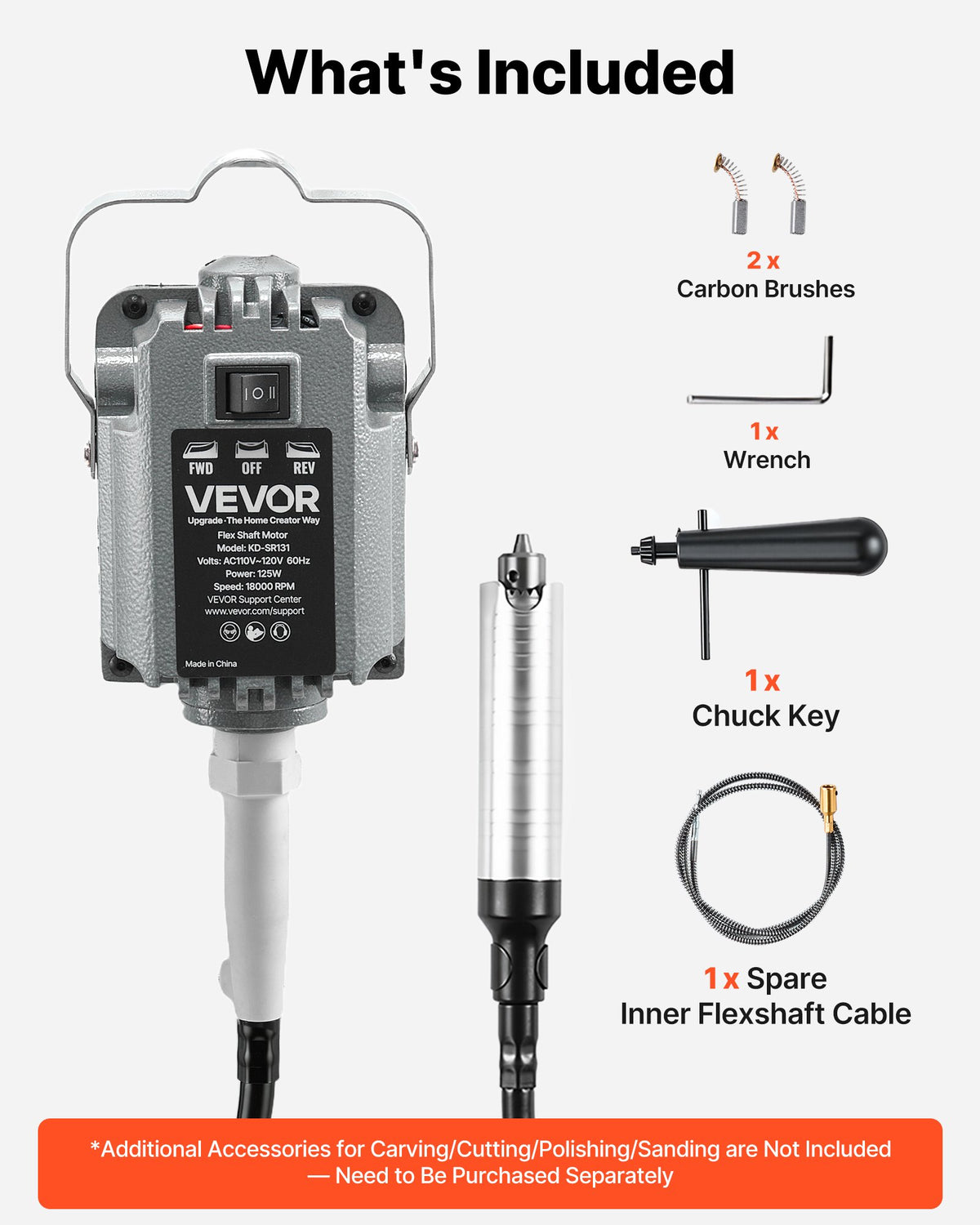 VEVOR Flex Shaft Grinder, 125W 18000RPM Electric Flex Shaft Rotary Tool, Foot Pedal Control Hanging Carver Grinder with Forward-Reverse Rotation for Carving Buffing Engraving Polishing - DDDMJ125WYXCCGIDI001V1 - view 5