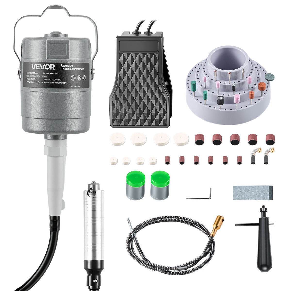 VEVOR Flex Shaft Grinder, 150W 23000RPM Electric Flex Shaft Rotary Tool, Foot-Pedal Control Hanging Carver Grinder with 112PCS Accessory Kit for Sanding Buffing Polishing Cutting - DDDMJ150WYXCWXK8Z001V1 - view 1