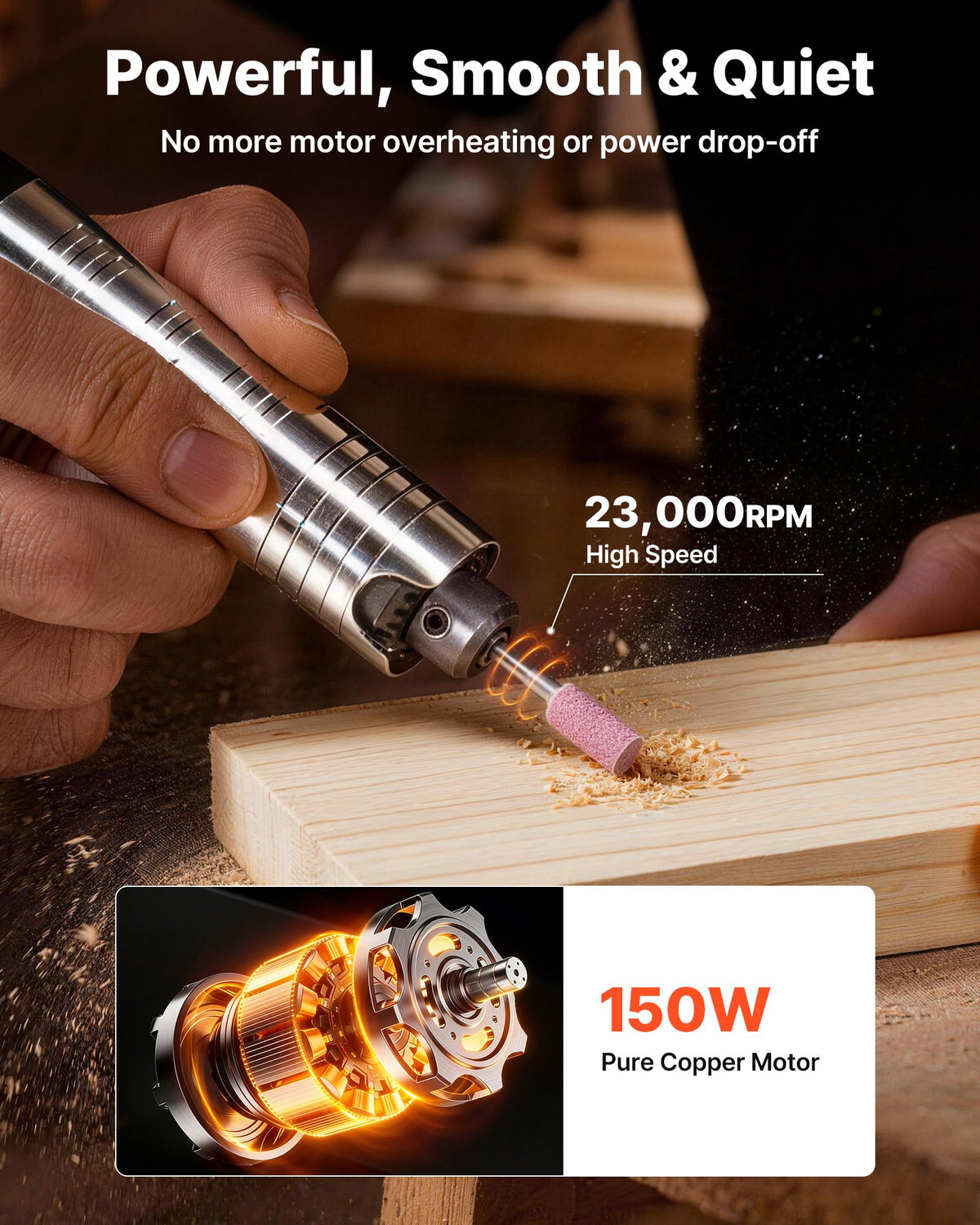 VEVOR Flex Shaft Grinder, 150W 23000RPM Electric Flex Shaft Rotary Tool, Foot-Pedal Control Hanging Carver Grinder with 112PCS Accessory Kit for Sanding Buffing Polishing Cutting - DDDMJ150WYXCWXK8Z001V1 - view 3