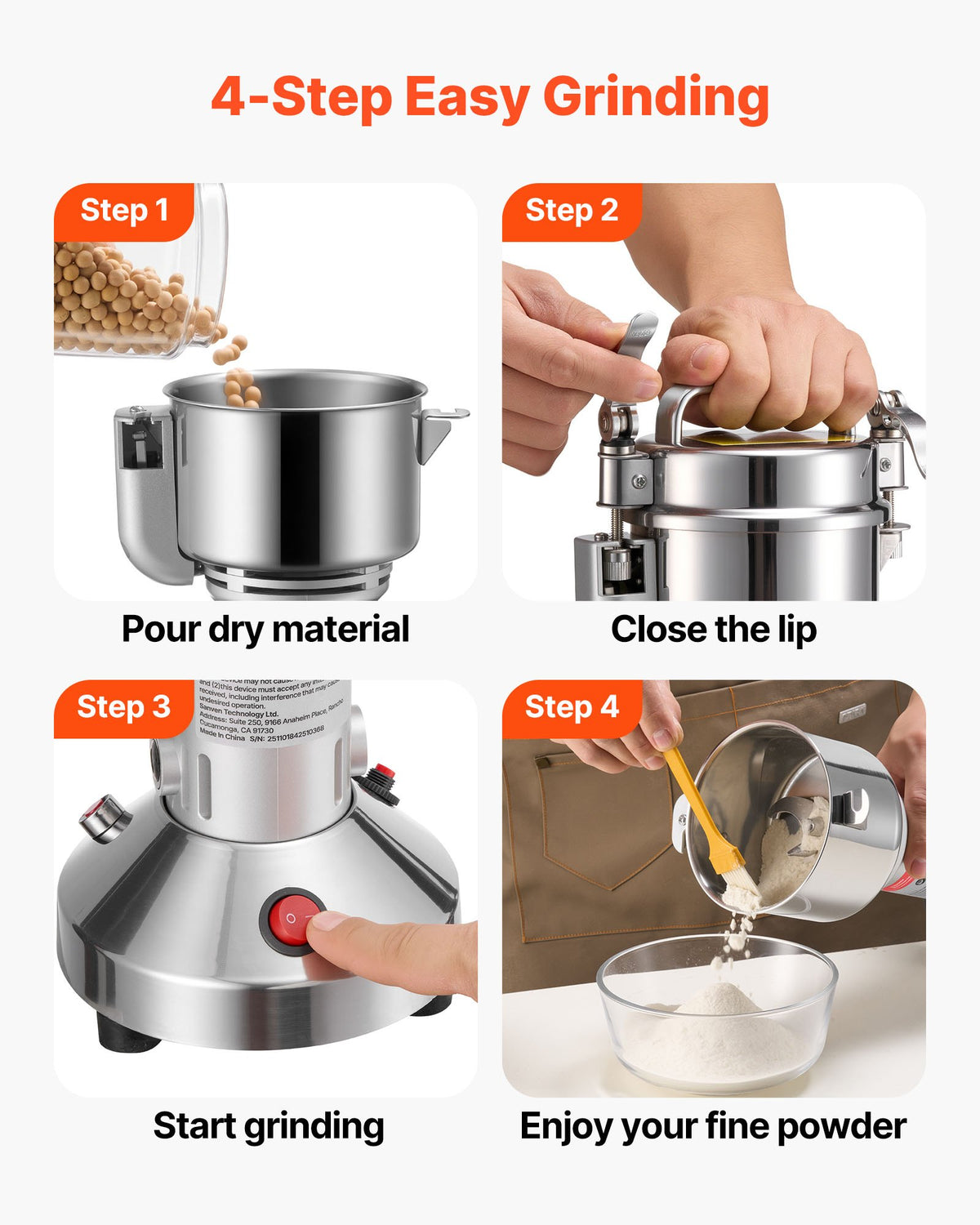 VEVOR Electric Grain Mill Grinder, 0.3 lbs Commercial Spice Grinders, High Speed 850W Stainless Steel Pulverizer Powder Machine, for Dry Grains, Spices, Cereals, Coffee, Corn & Pepper, Straight Type - DDDPSGWYMJ157D9JO001V1 - view 6