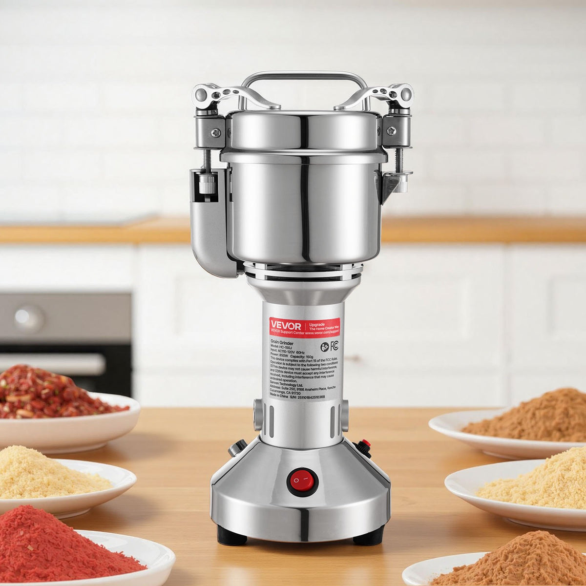 VEVOR Electric Grain Mill Grinder, 0.3 lbs Commercial Spice Grinders, High Speed 850W Stainless Steel Pulverizer Powder Machine, for Dry Grains, Spices, Cereals, Coffee, Corn & Pepper, Straight Type - DDDPSGWYMJ157D9JO001V1 - view 9
