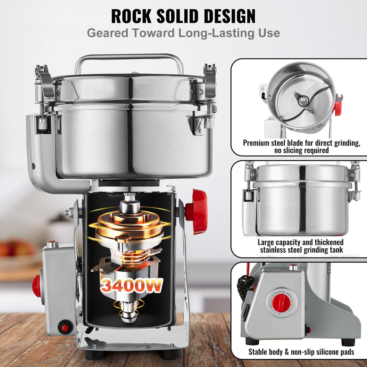VEVOR 2000g Electric Grain Mill Grinder, High Speed 3400W Commercial Spice Grinders, Stainless Steel Pulverizer Powder Machine, for Dry Grains Spices Cereals Coffee Corn Pepper, Swing Type - DDDPSGWYMJ208ZOH2V1 - view 4