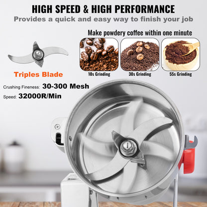 VEVOR 2000g Electric Grain Mill Grinder, High Speed 3400W Commercial Spice Grinders, Stainless Steel Pulverizer Powder Machine, for Dry Grains Spices Cereals Coffee Corn Pepper, Swing Type - DDDPSGWYMJ208ZOH2V1 - view 5