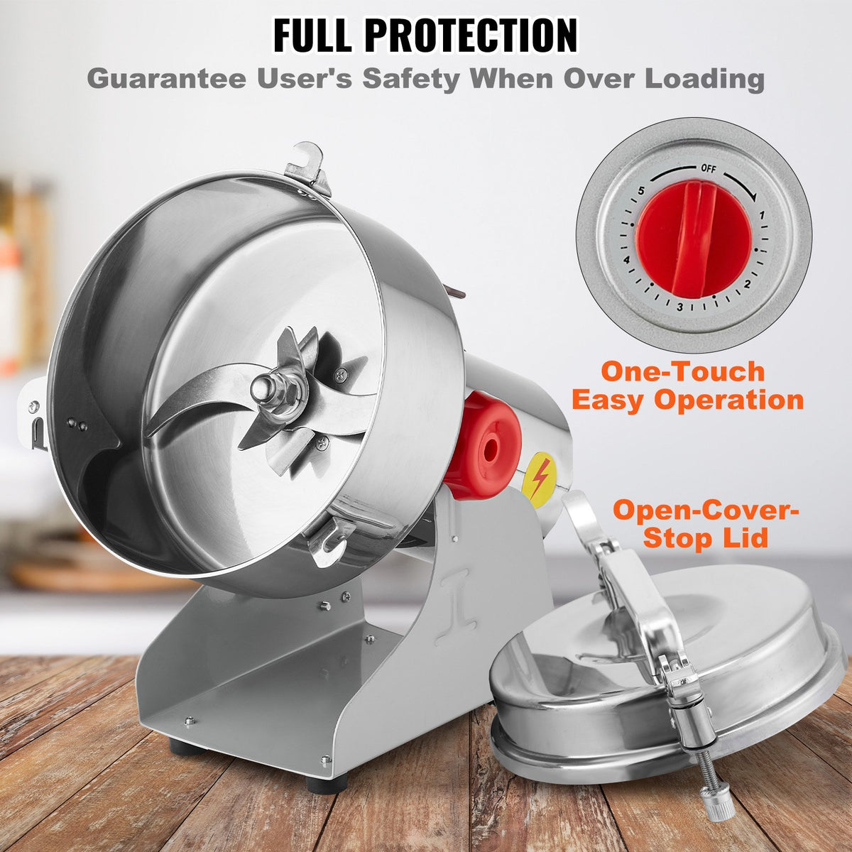 VEVOR 2000g Electric Grain Mill Grinder, High Speed 3400W Commercial Spice Grinders, Stainless Steel Pulverizer Powder Machine, for Dry Grains Spices Cereals Coffee Corn Pepper, Swing Type - DDDPSGWYMJ208ZOH2V1 - view 6